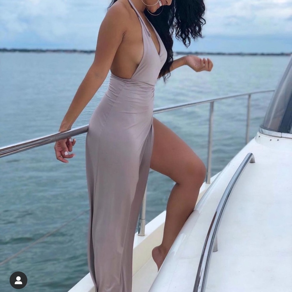 Silky dress halter dress with high leg slit
